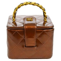 Chanel Vanity Case Micro Mini 90s Vintage Iridescent Bronze Rare Pochette brevetée