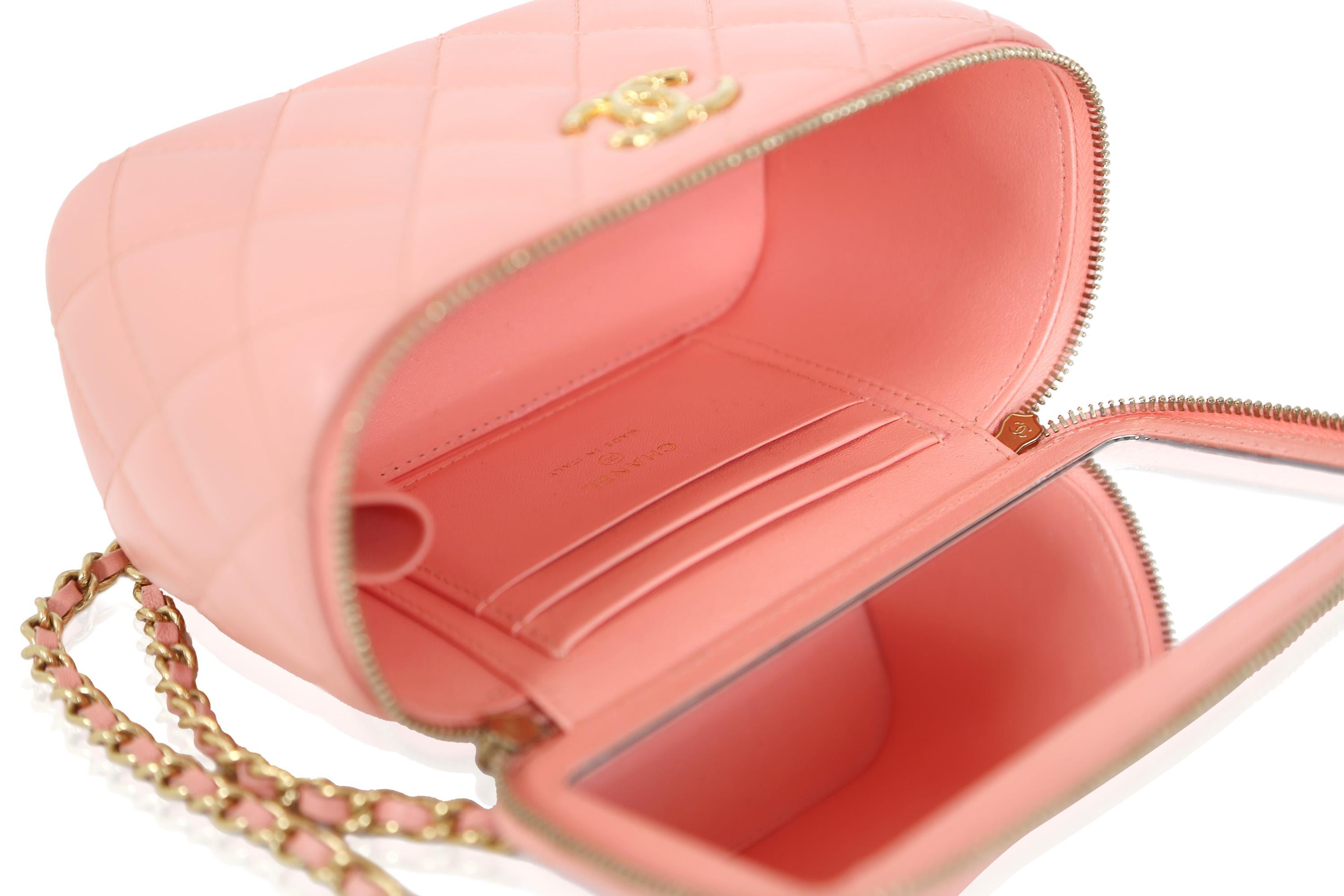 Chanel Vanity Case Pink Leather Handbag For Sale 2