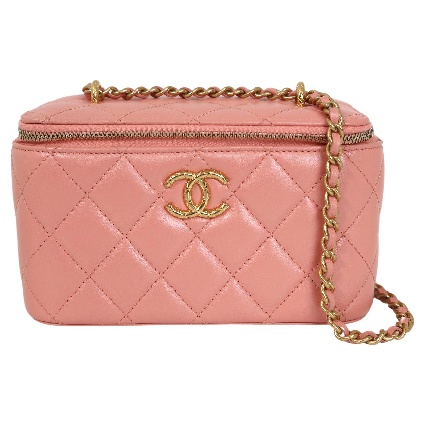 Chanel Vanity Case Pink Leather Handbag For Sale