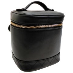 Chanel Vanity Case Quilted Lambskin 227564 Black Leather Tote
