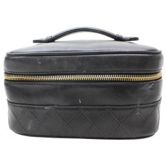 Chanel Vanity Case Quilted Lambskin Tote 869256 Black Leather Satchel