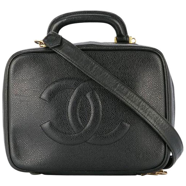 Chanel Vanity Case Rare Large Vintage 90s Top Handle Black Caviar Leather  Bag For Sale at 1stDibs