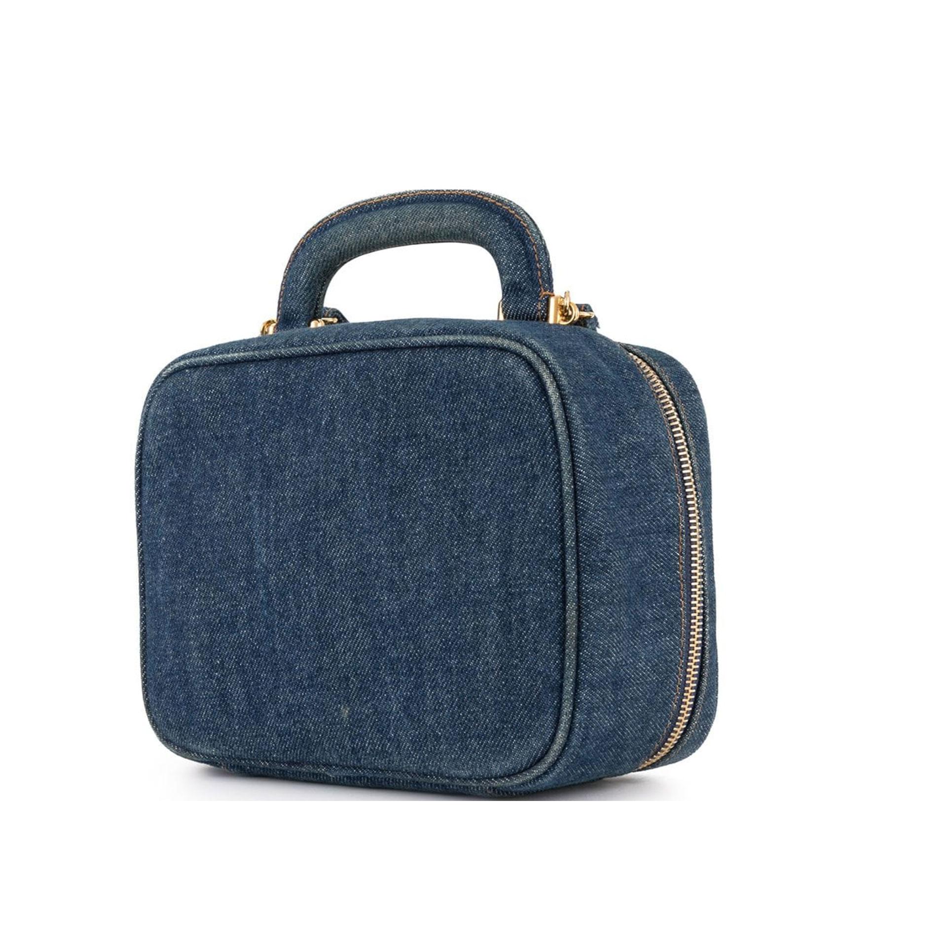 Women's or Men's Chanel Vanity Case Rare Vintage Blue Mini Crossbody Black Denim Shoulder Bag