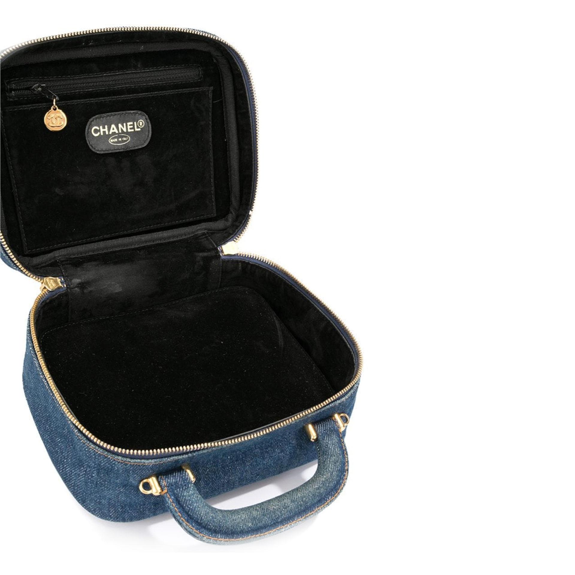 Chanel Vanity Case Rare Vintage Blue Mini Crossbody Black Denim Shoulder Bag 1