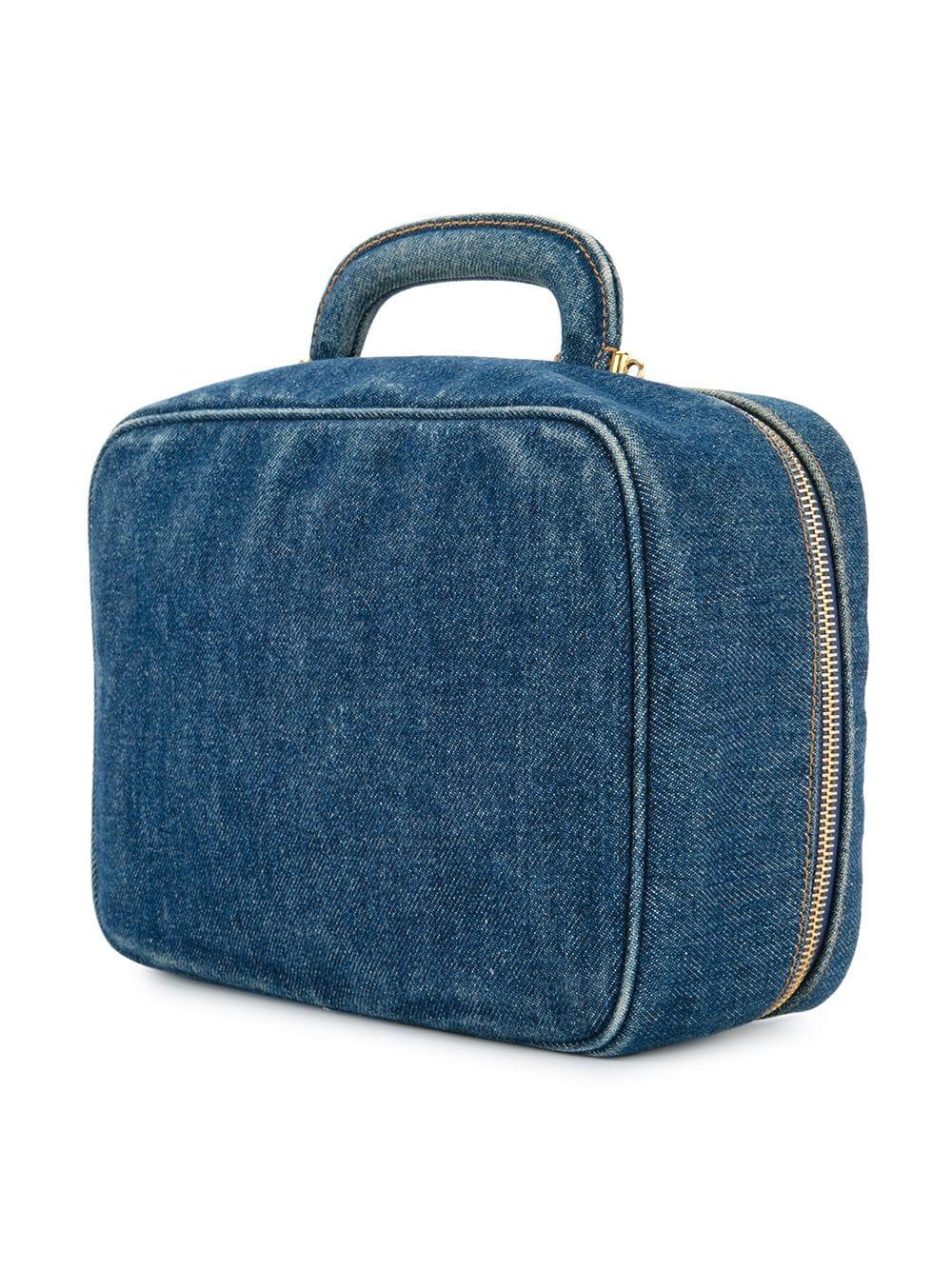 Women's or Men's Chanel Vanity Case Rare Vintage Blue Mini Crossbody Black Denim Shoulder Bag For Sale