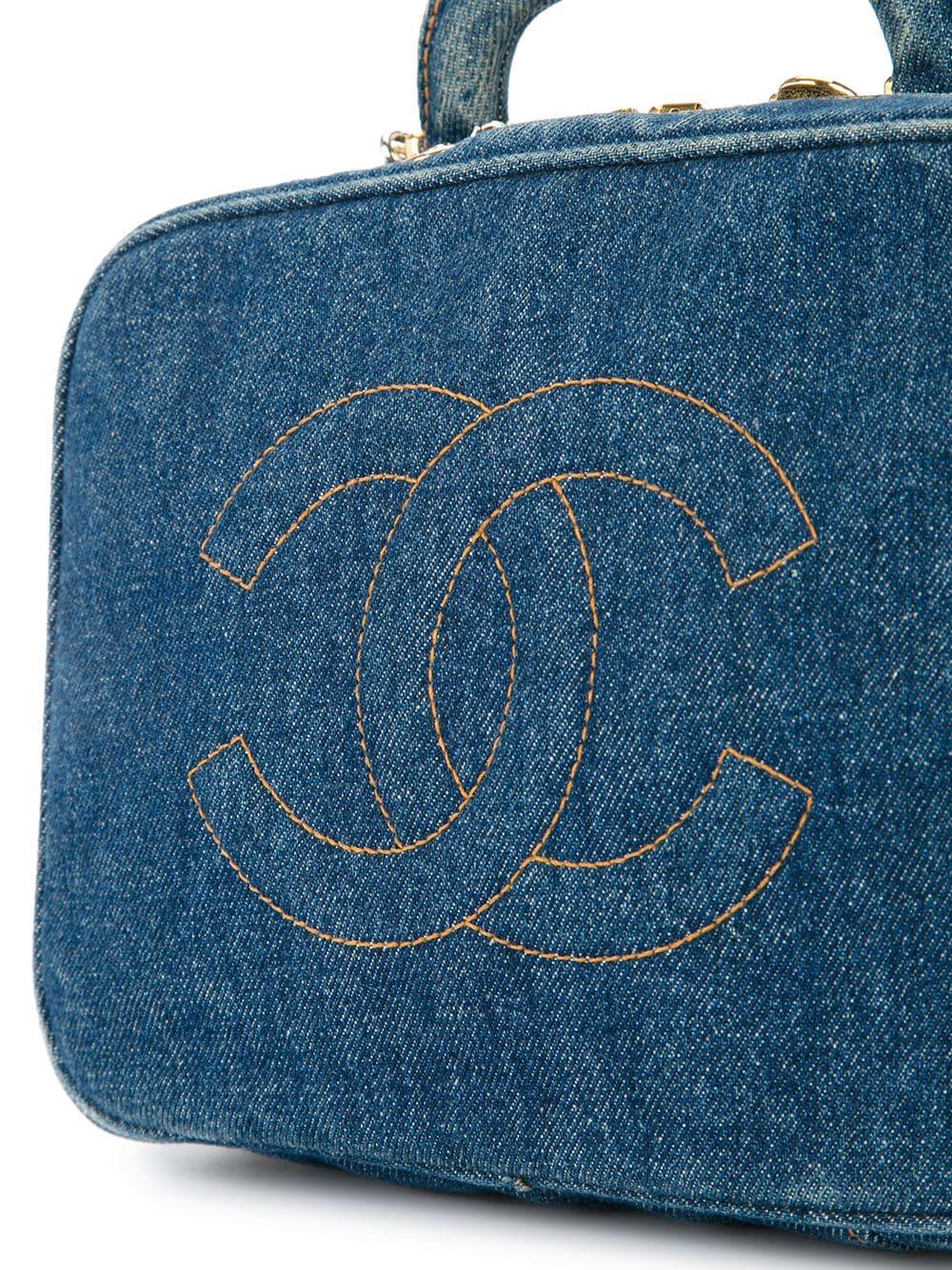 Chanel Vanity Case Rare Vintage Blue Mini Crossbody Black Denim Shoulder Bag For Sale 1