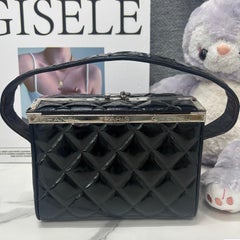 Chanel Vanity Case Vintage Black Patent Leather Silver Clasp Hardware