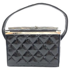 Chanel Vanity Case Vintage Black Patent Leather Silver Clasp Hardware