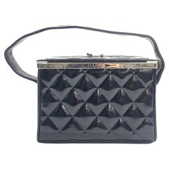 Chanel Vanity Case Vintage Black Patent Leather Silver Clasp Hardware