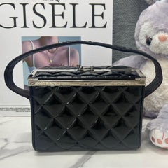 Chanel Vanity Case Vintage Black Patent Leather Silver Clasp Hardware