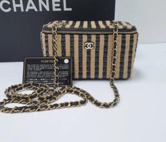 Chanel Vanity Chain Raffia Jute Thread Black Beige Bag