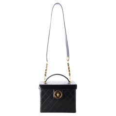 Chanel Vanity Handbag Leather Black Quilted