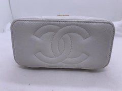 Chanel Vanity With Chain Bag Makeup Bag Caviar Skin White