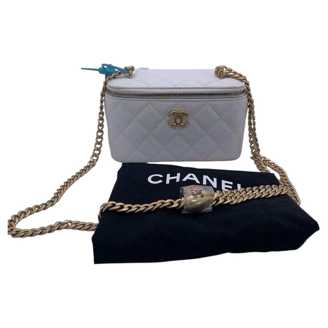 Chanel Vanity With Chain Bag Makeup Bag Caviar Skin White For Sale