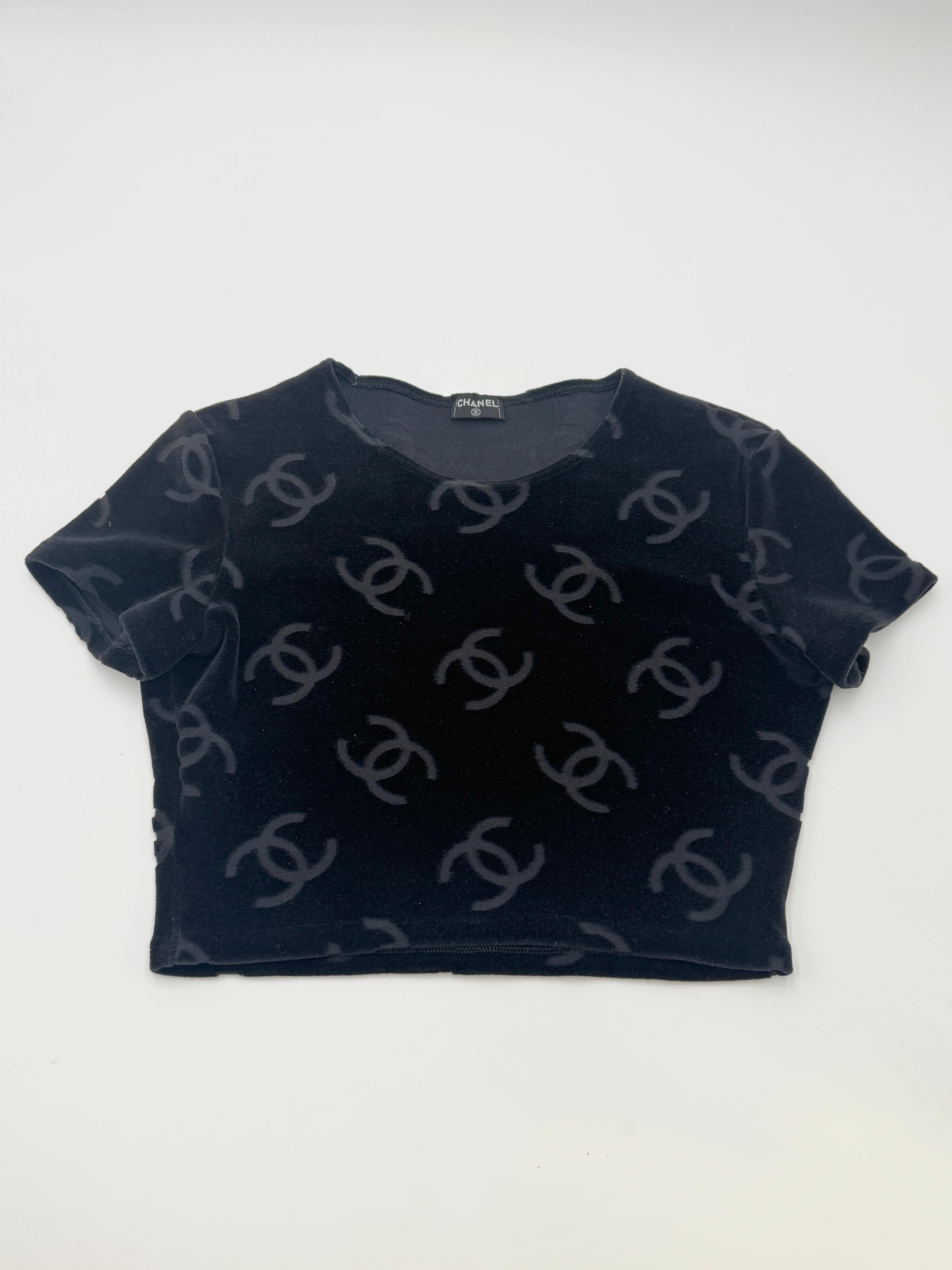 Black Chanel Velour Logo Set – 1996 For Sale