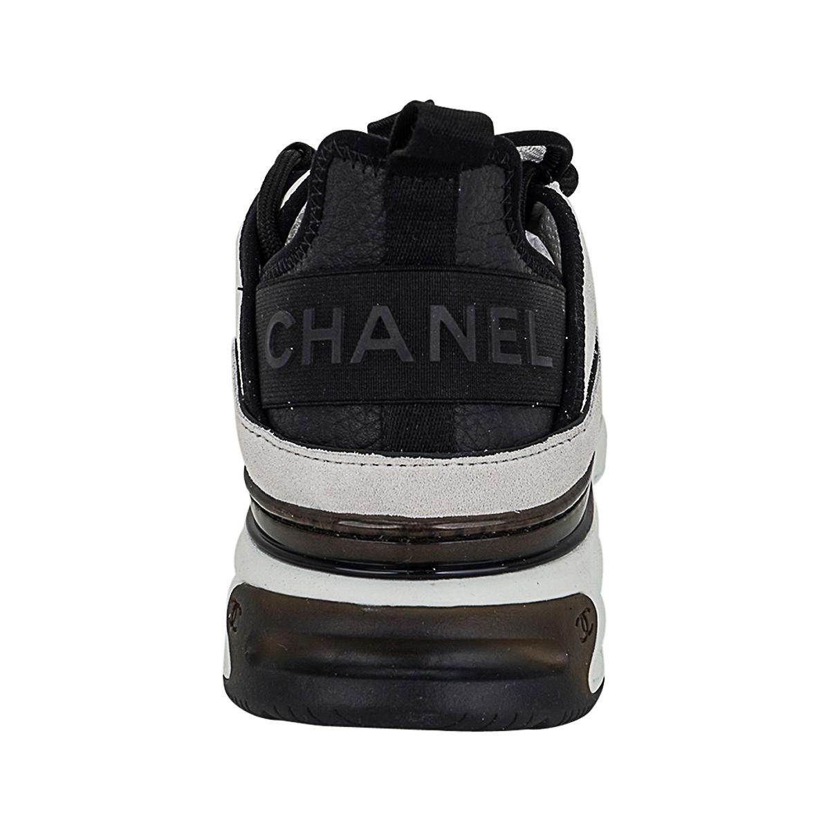 Chanel Velvet Calfskin Mixed Fibers CC Sneaker 39.5 White and Black 2