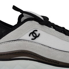 Chanel Velvet Calfskin Mixed Fibers CC Sneaker 39.5 White and Black