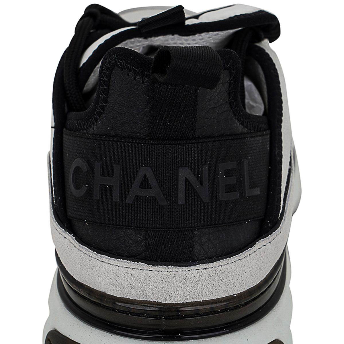 Women's Chanel Velvet Calfskin Mixed Fibers CC Sneaker 39.5 White and Black