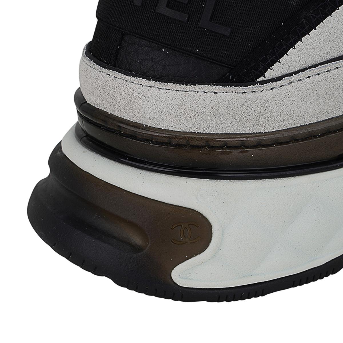 Chanel Velvet Calfskin Mixed Fibers CC Sneaker 39.5 White and Black 1