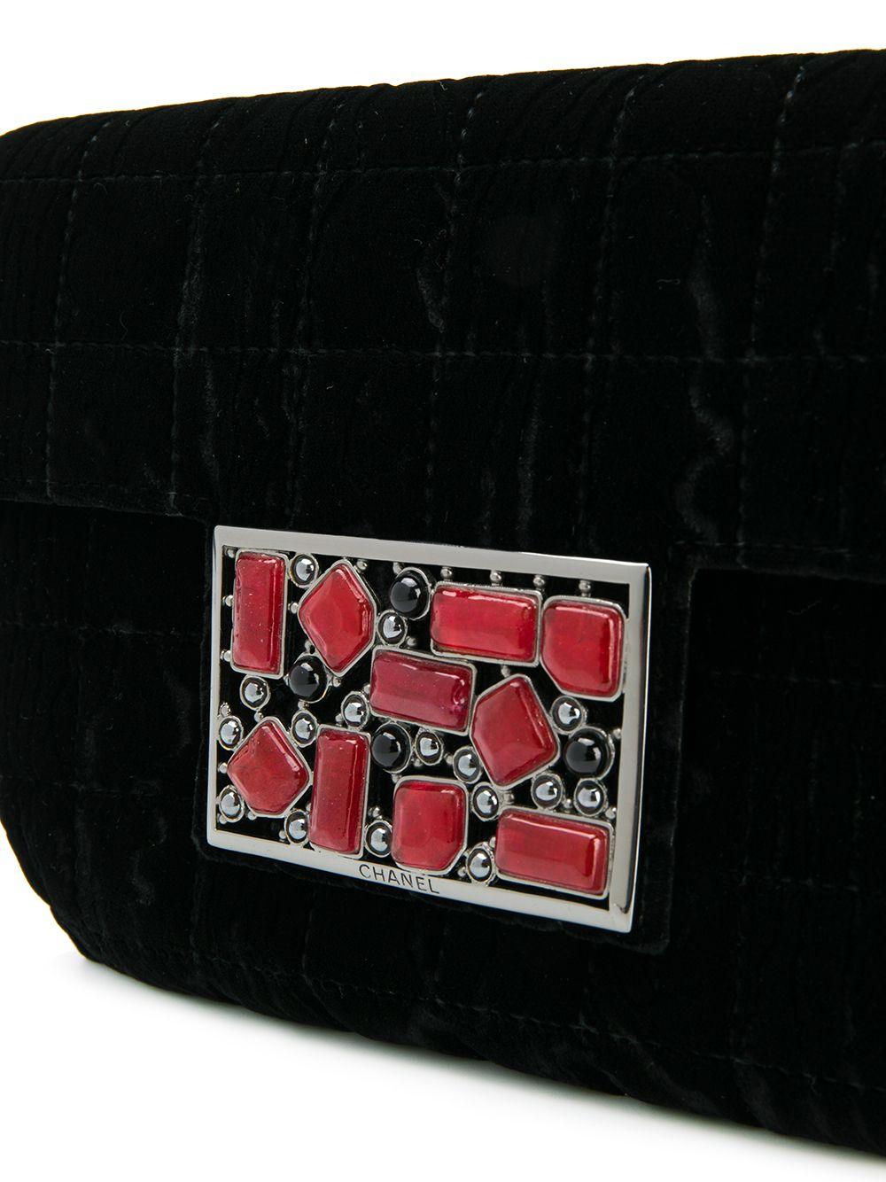 Black Chanel Velvet Embellished Clutch Bag