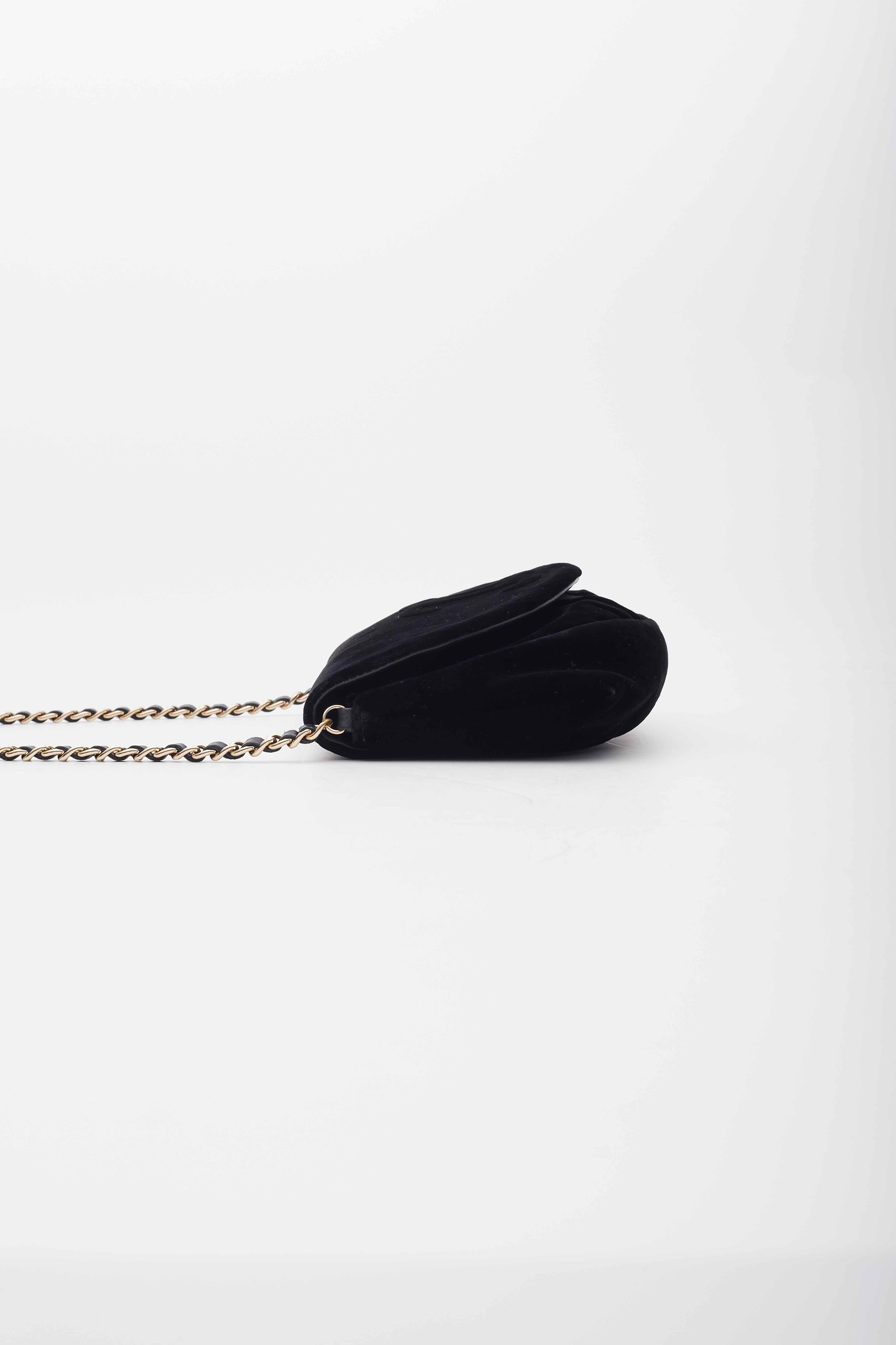 Women's Chanel Velvet Half Moon Black Wallet on Chain Bag For Sale