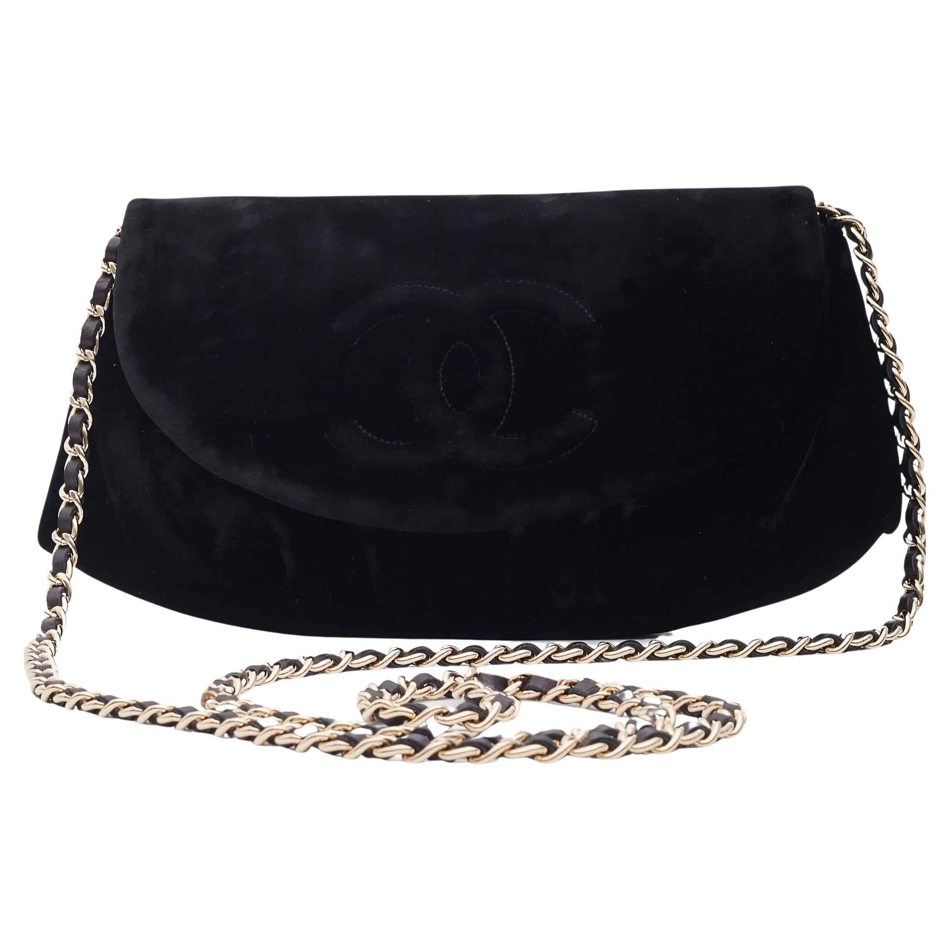 Chanel Velvet Half Moon Black Wallet on Chain Bag For Sale