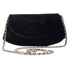 Chanel Velvet Half Moon Black Wallet on Chain Bag