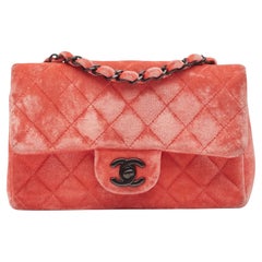 Chanel Velvet Quilted Rectangular Mini Flap Bag Coral