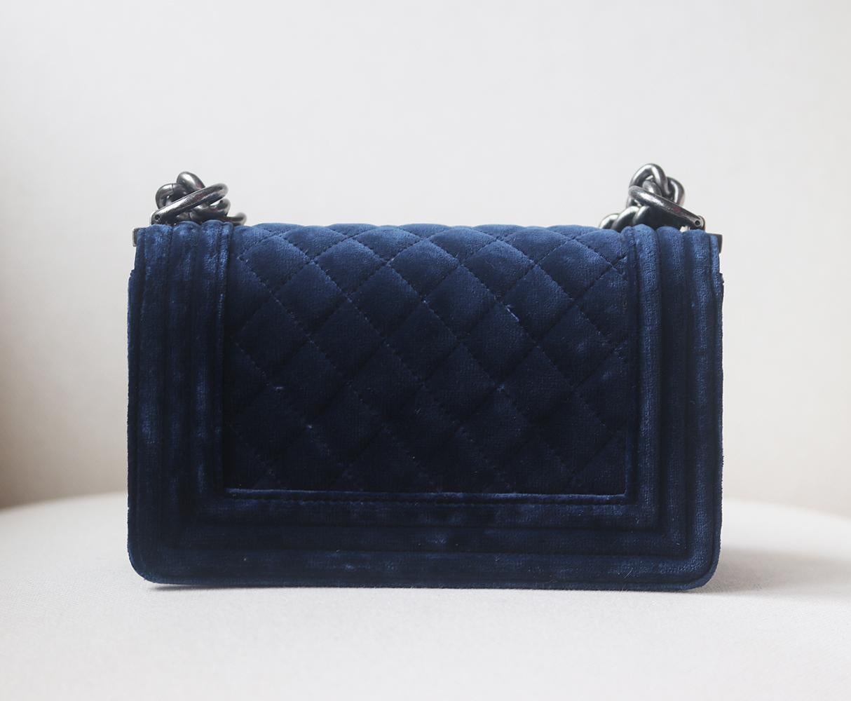 Chanel Velvet Quilted Small Boy Crossbody Bag  In Excellent Condition In London, GB