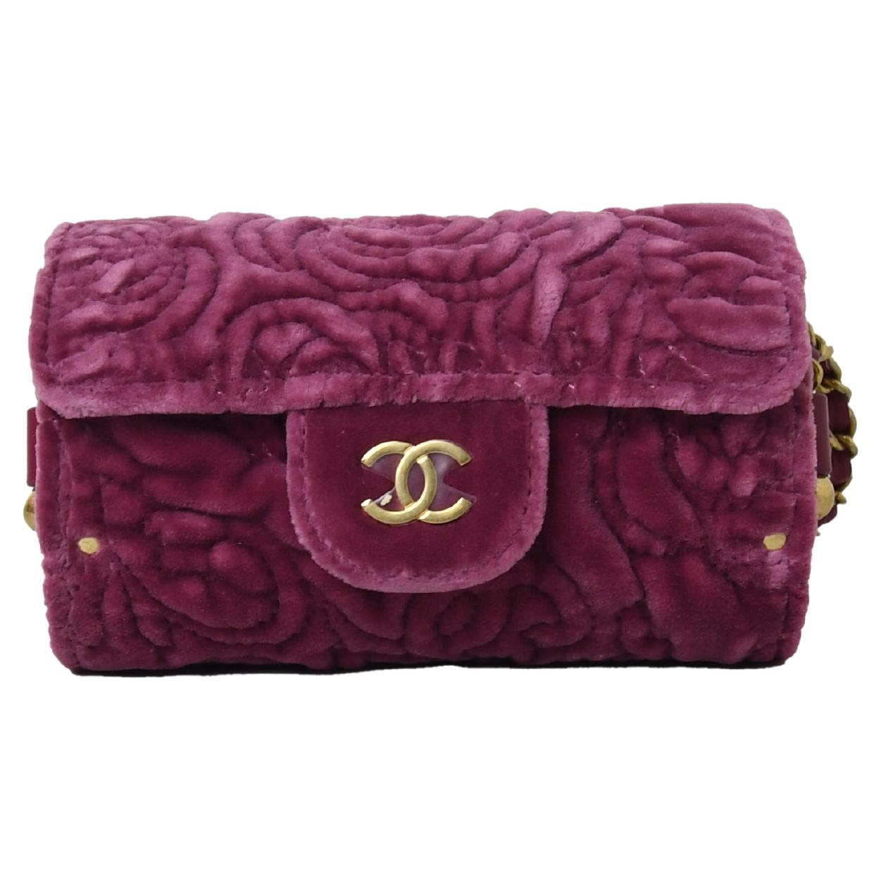 Chanel Velvet Round Flap Trunk Bag Purple