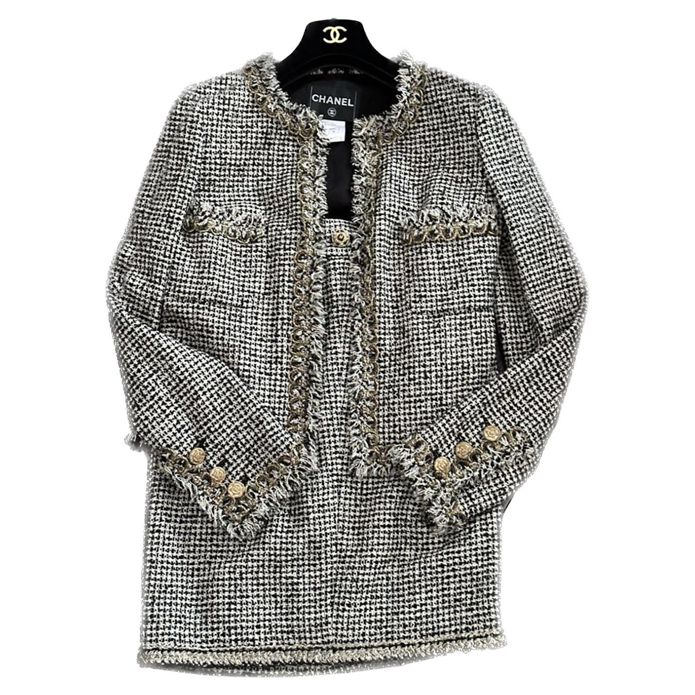 Superb Chanel White Tweet Dress with Pearls with Matching Crop Jacket at  1stDibs