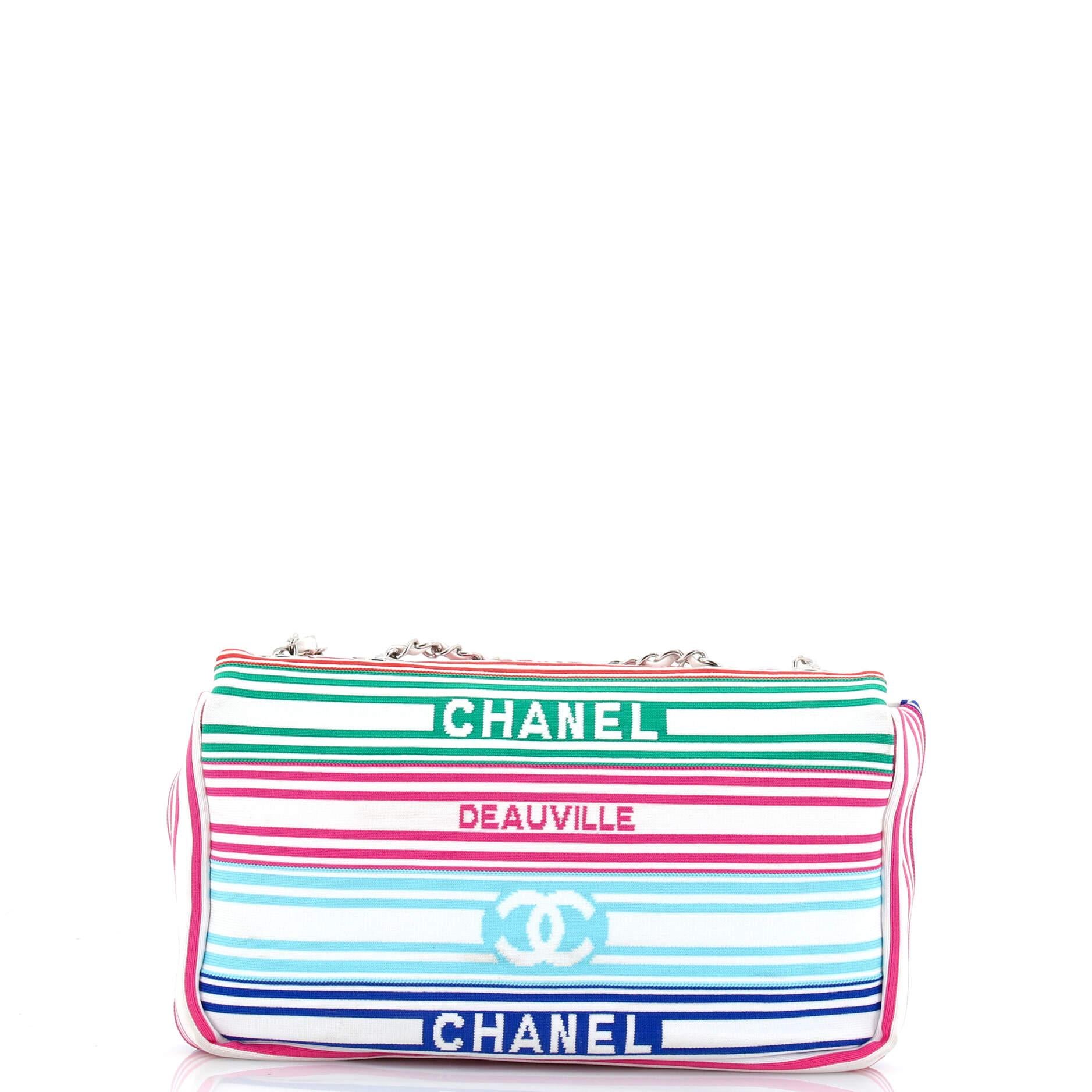 Women's or Men's Chanel Venise Biarritz Flap Bag Striped Canvas Medium