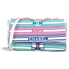 Chanel Venise Biarritz Flap Bag Striped Canvas Medium