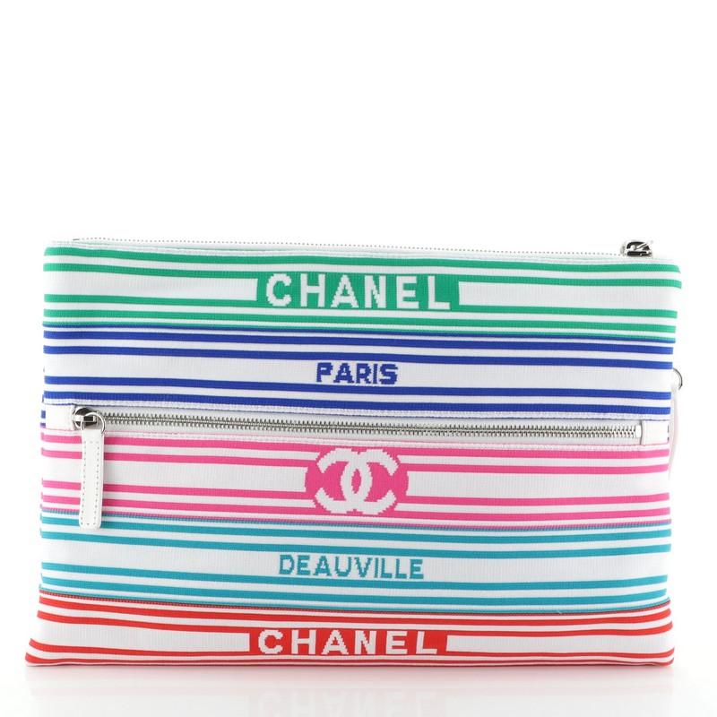 Chanel Venise Biarritz Zip Pouch Striped Canvas Large In Good Condition In NY, NY