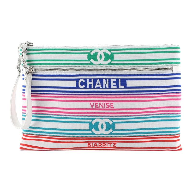 Chanel Venise Biarritz Zip Pouch Striped Canvas Large at 1stDibs