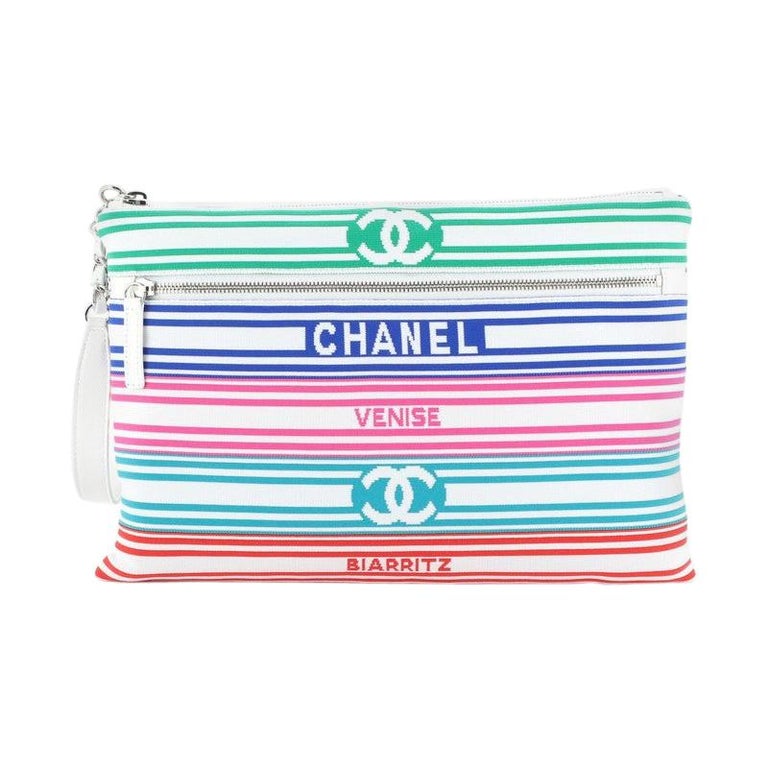 Chanel Venise Biarritz Zip Pouch Striped Canvas Large at 1stDibs