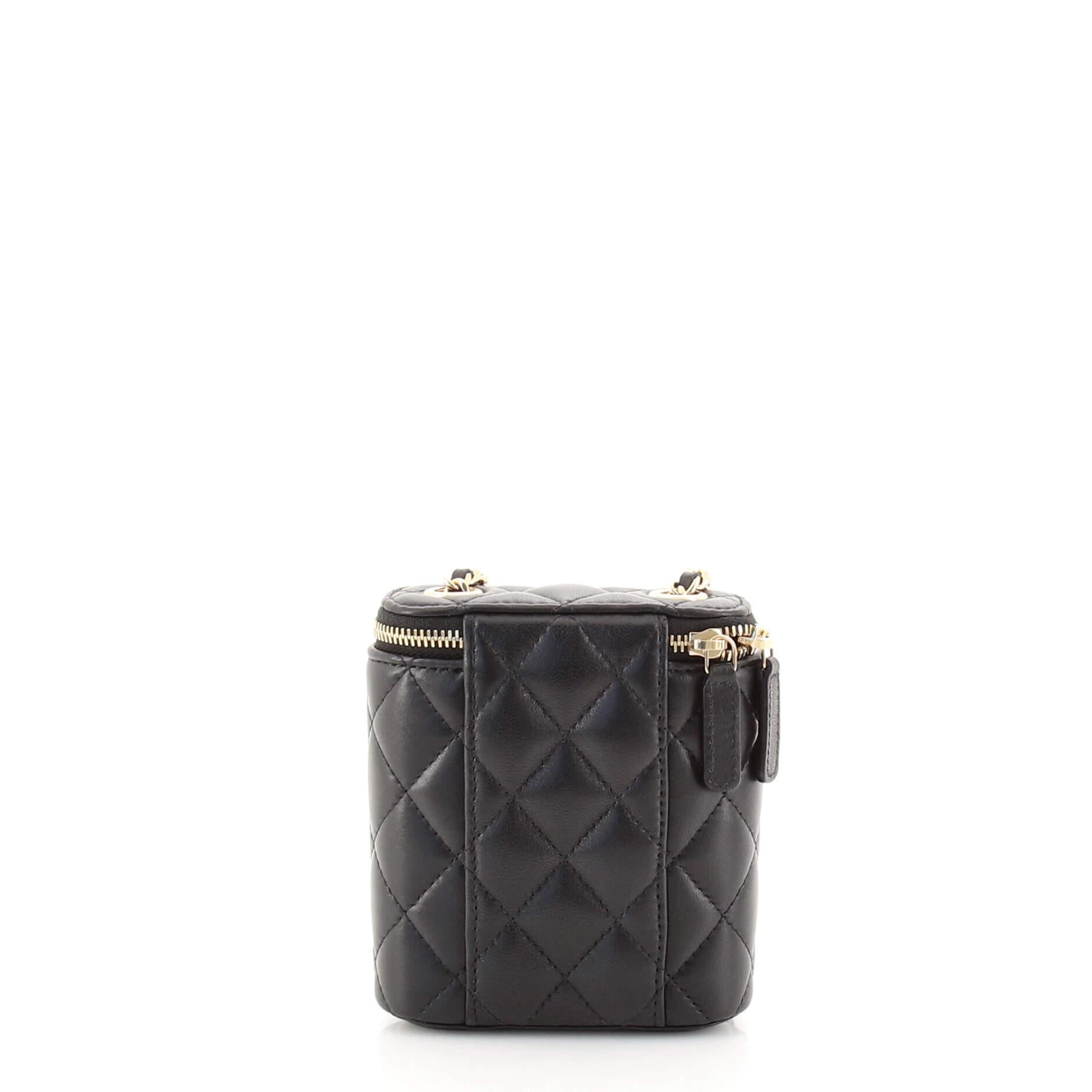 Black Chanel Vertical Classic Vanity Case with Chain Quilted Lambskin Small