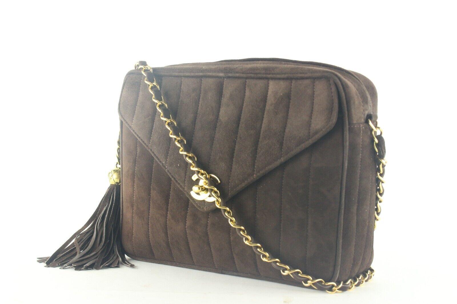 Chanel Vertical Quilted Brown Suede Fringe Tassel Camera Bag Crossbody 5CAS105K For Sale 6