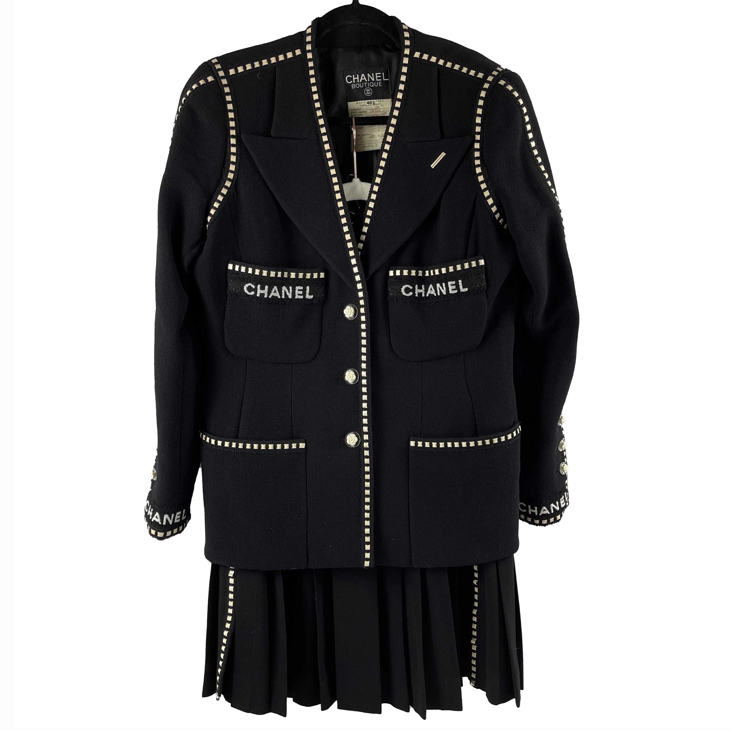 CHANEL Vintage Camellia Ribbon Long sleeve shirt Jacket Black White