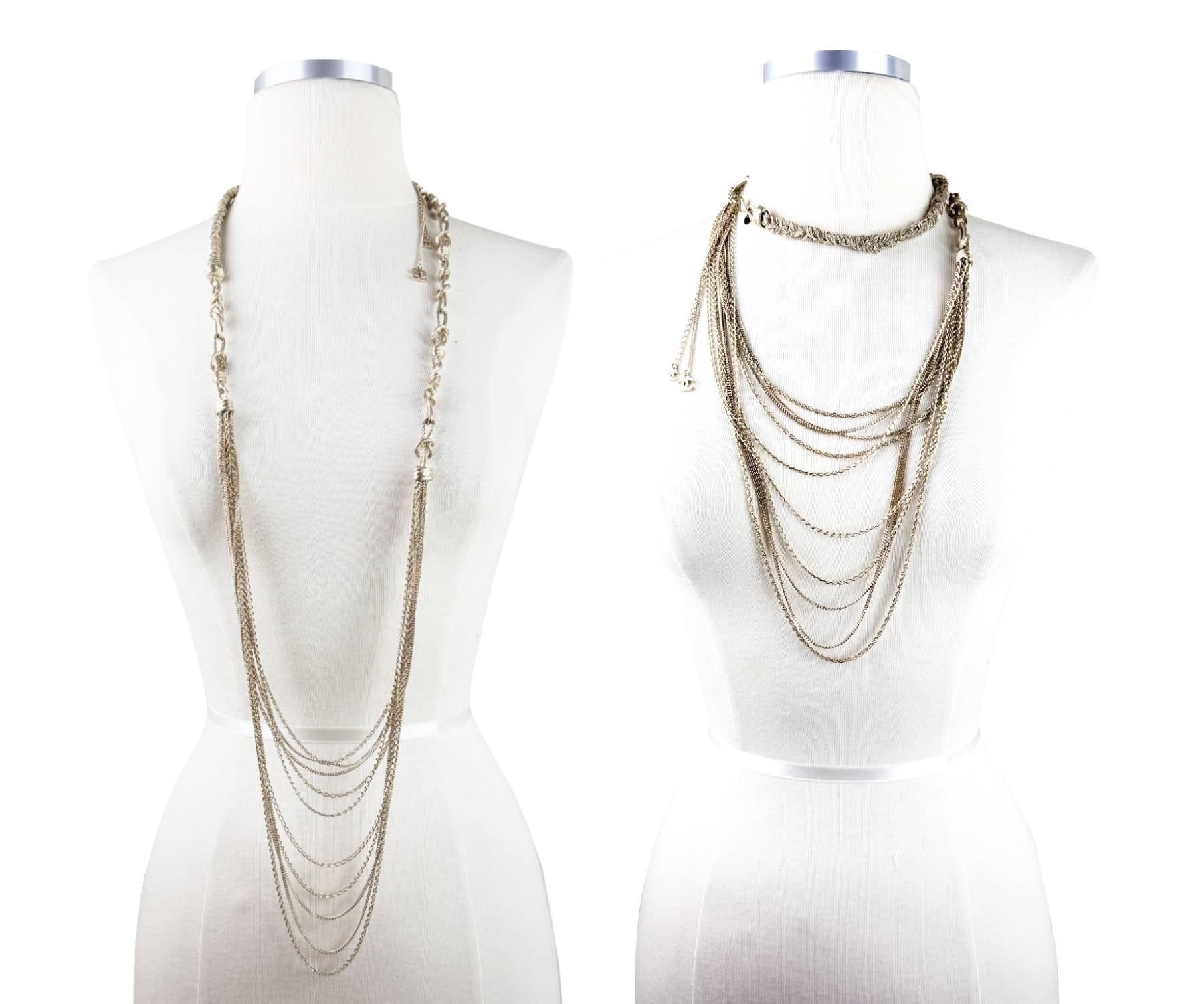 Chanel, rarissima collana super lunga con nodo a treccia in oro chiaro e catena multipla In condizioni buone in vendita a Pasadena, CA