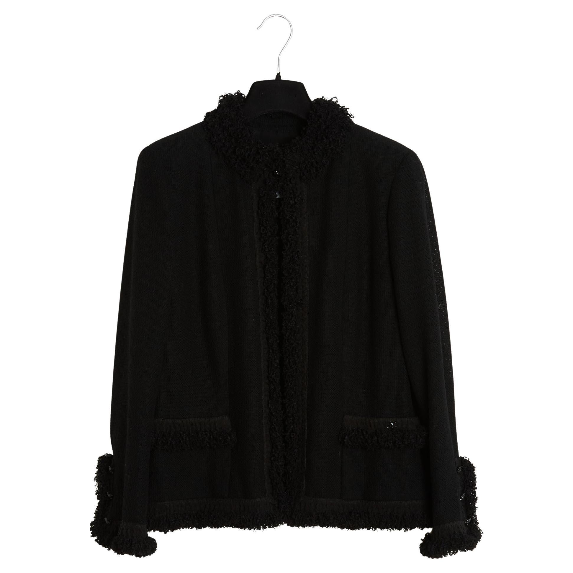 Chanel Weste FR40  Croisiere 2003 Resort Schwarze Jacke aus Wolle und Seide UK12 US10