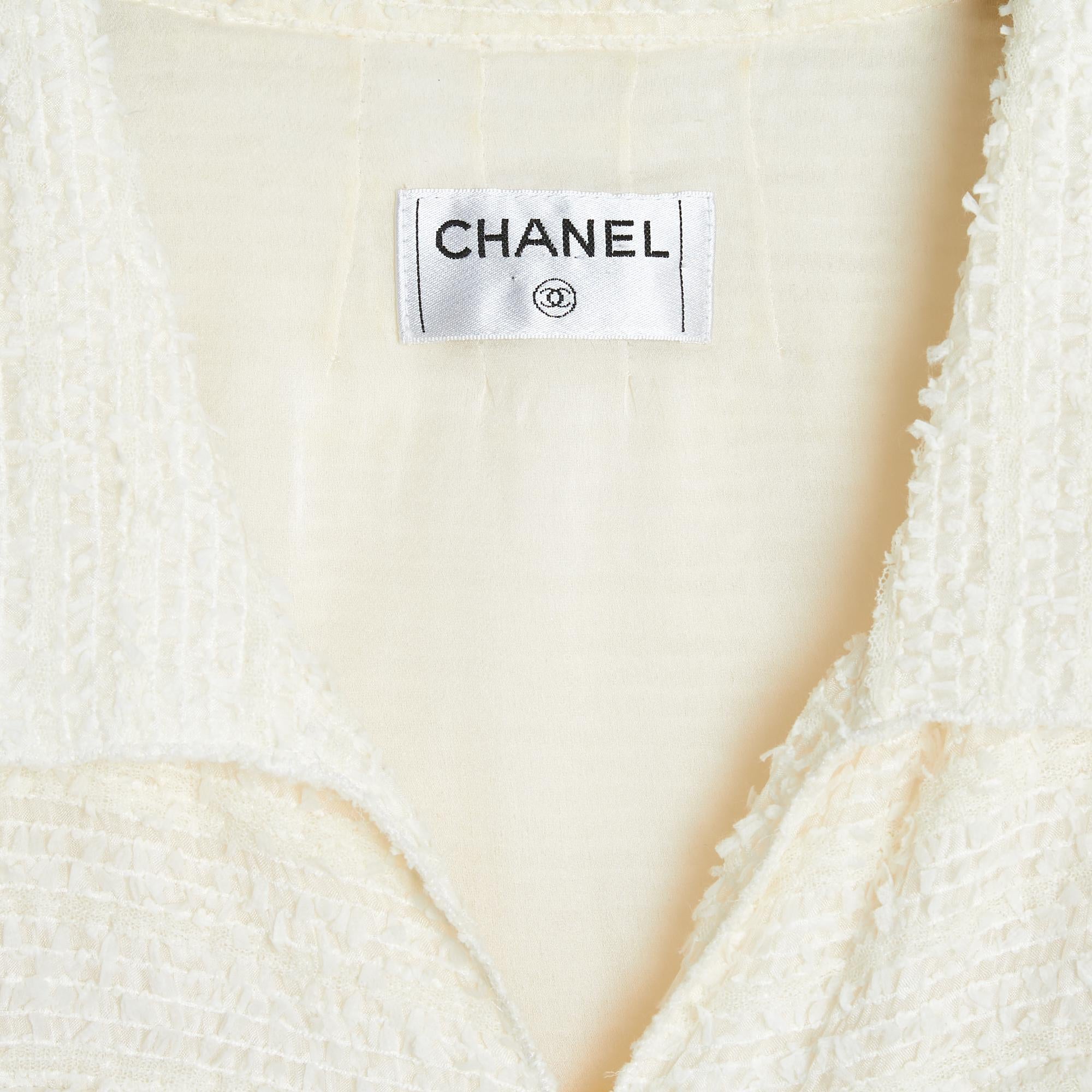 Women's Chanel Veste Tweed Ecru ceinturee FR36 Ecru Tweed  Belted Jacket UK8 US6 For Sale