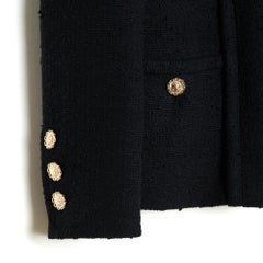 Chanel Veste Tweed FR40 Black Wool Tweed Lion Head Buttons Jacket UK12 US10