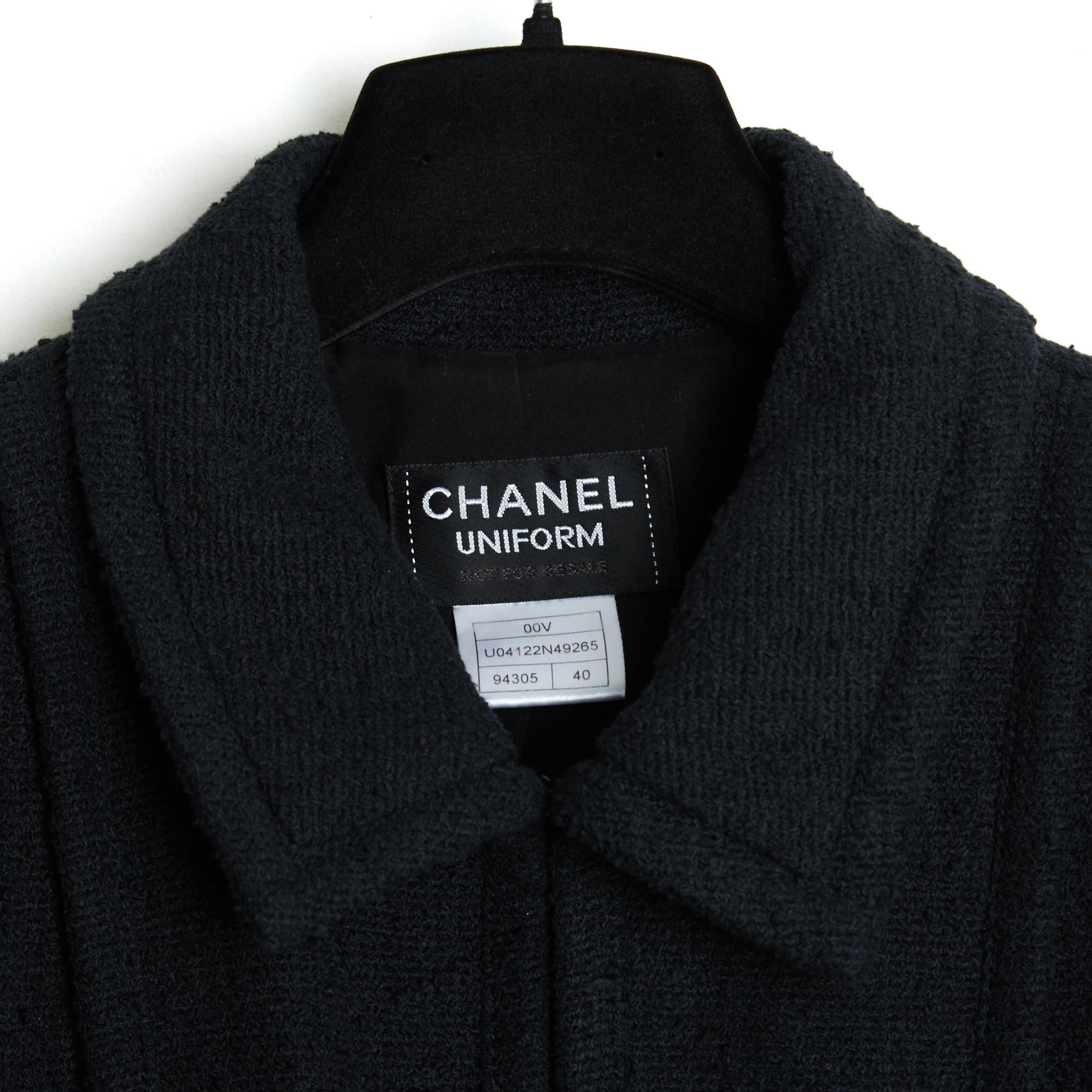 Chanel Veste Tweed FR40 Black Wool Tweed Lion Head Buttons Jacket UK12 US10 For Sale 1