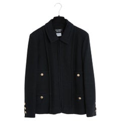 Chanel Veste Tweed FR40 Black Wool Tweed Lion Head Buttons Jacket UK12 US10