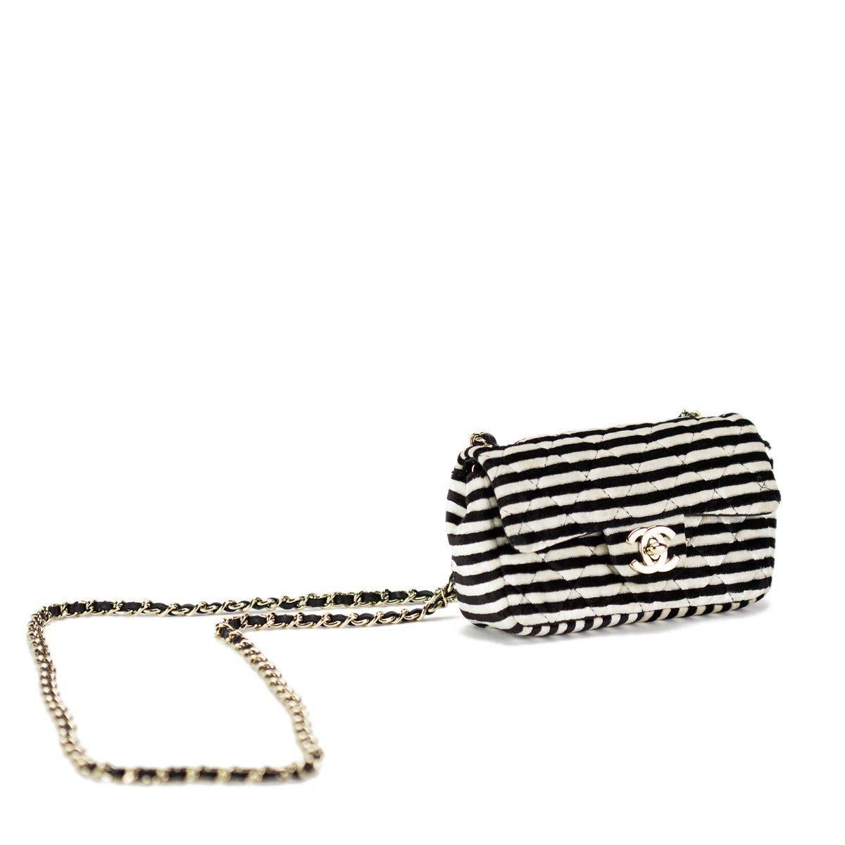 Women's or Men's Chanel Vinatage Rare Striped Micro Mini Charm Velvet Crossbody Classic Flap Bag For Sale