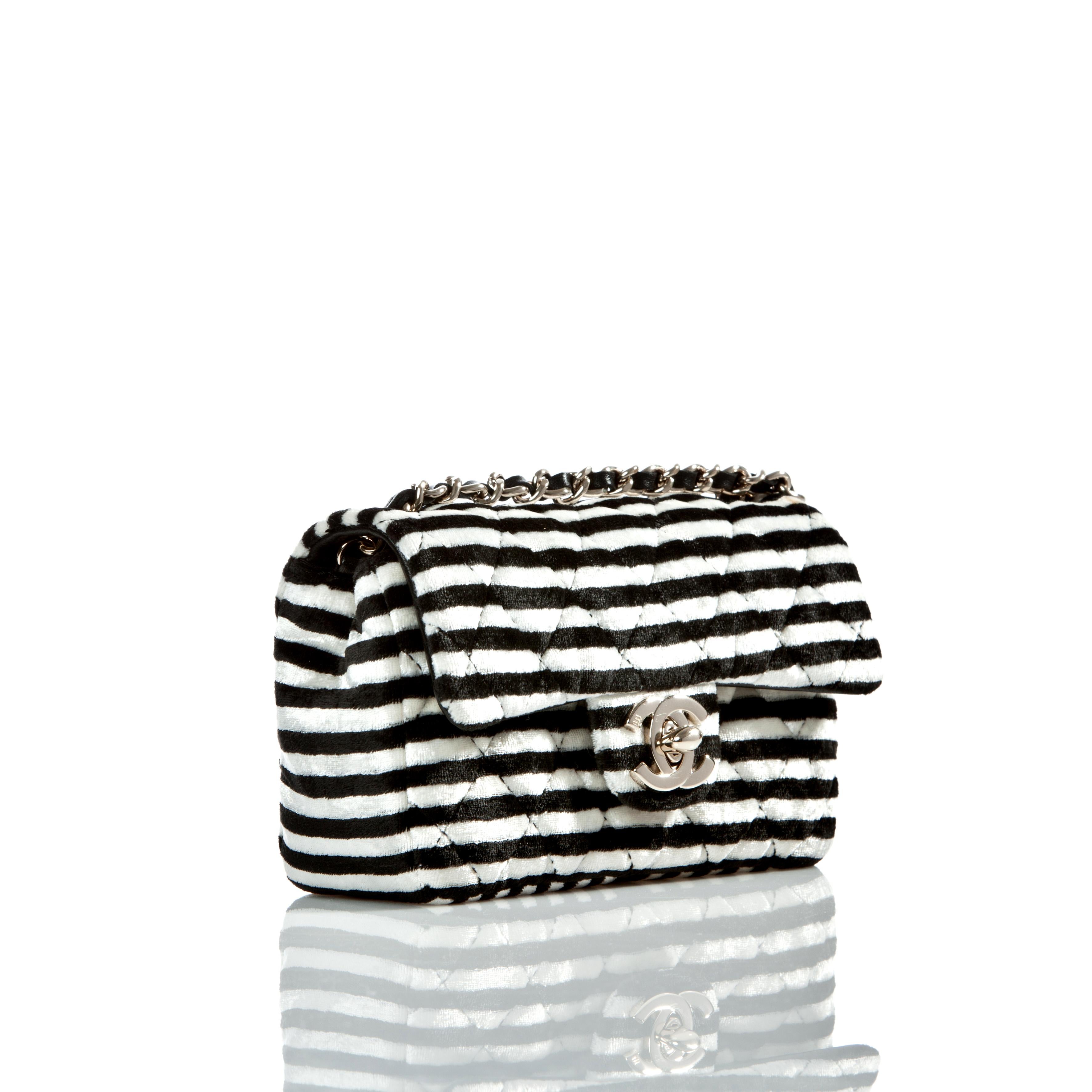 Chanel Vinatage Rare Striped Micro Mini Charm Velvet Crossbody Classic Flap Bag For Sale