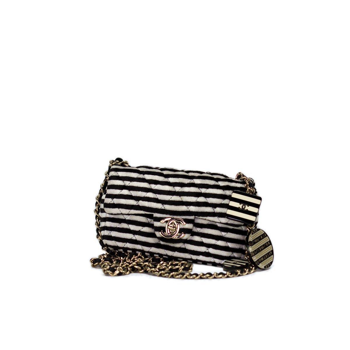 Chanel Vinatage Rare Striped Micro Mini Charm Velvet Crossbody Classic Flap Bag For Sale 2