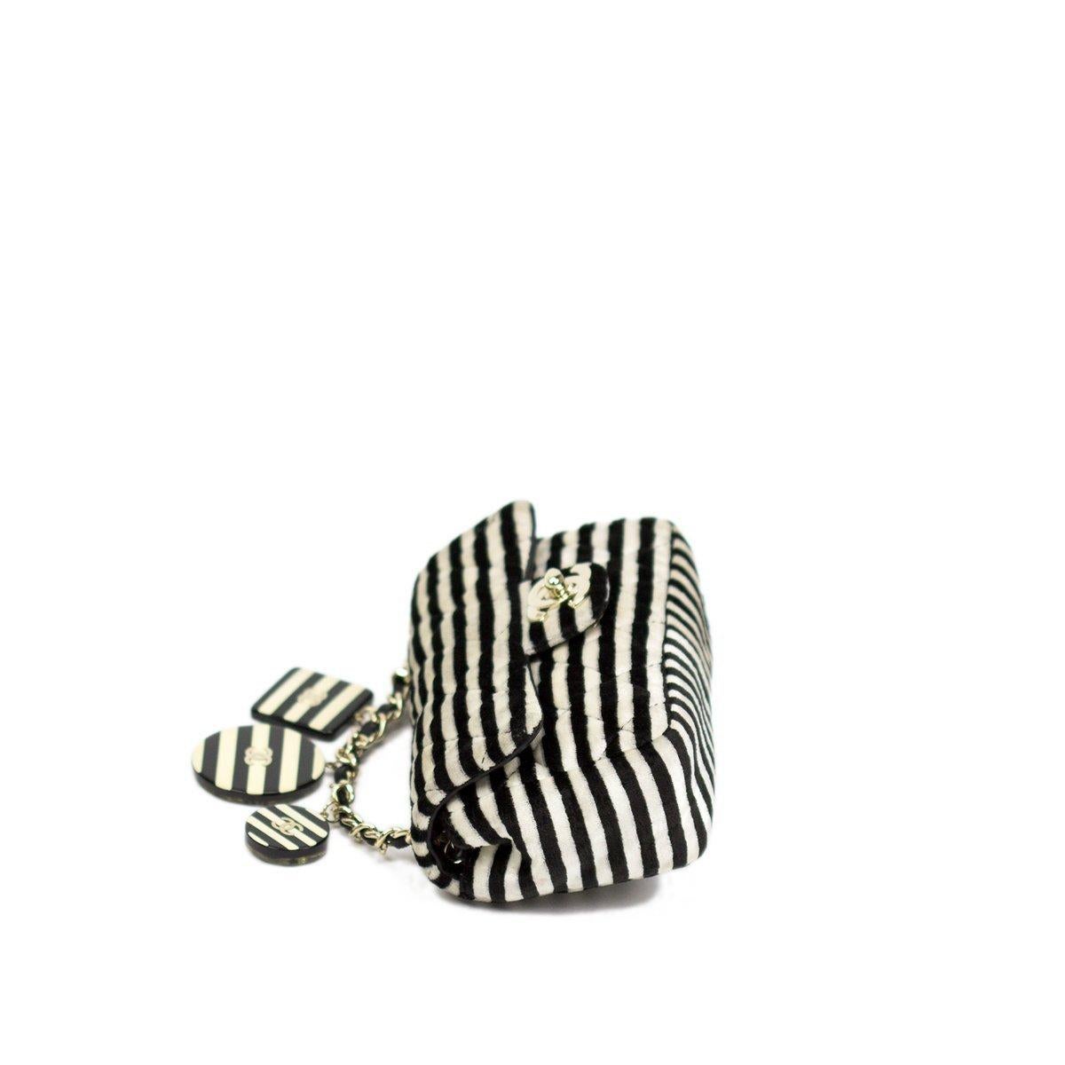 Chanel Vinatage Rare Striped Micro Mini Charm Velvet Crossbody Classic Flap Bag For Sale 3