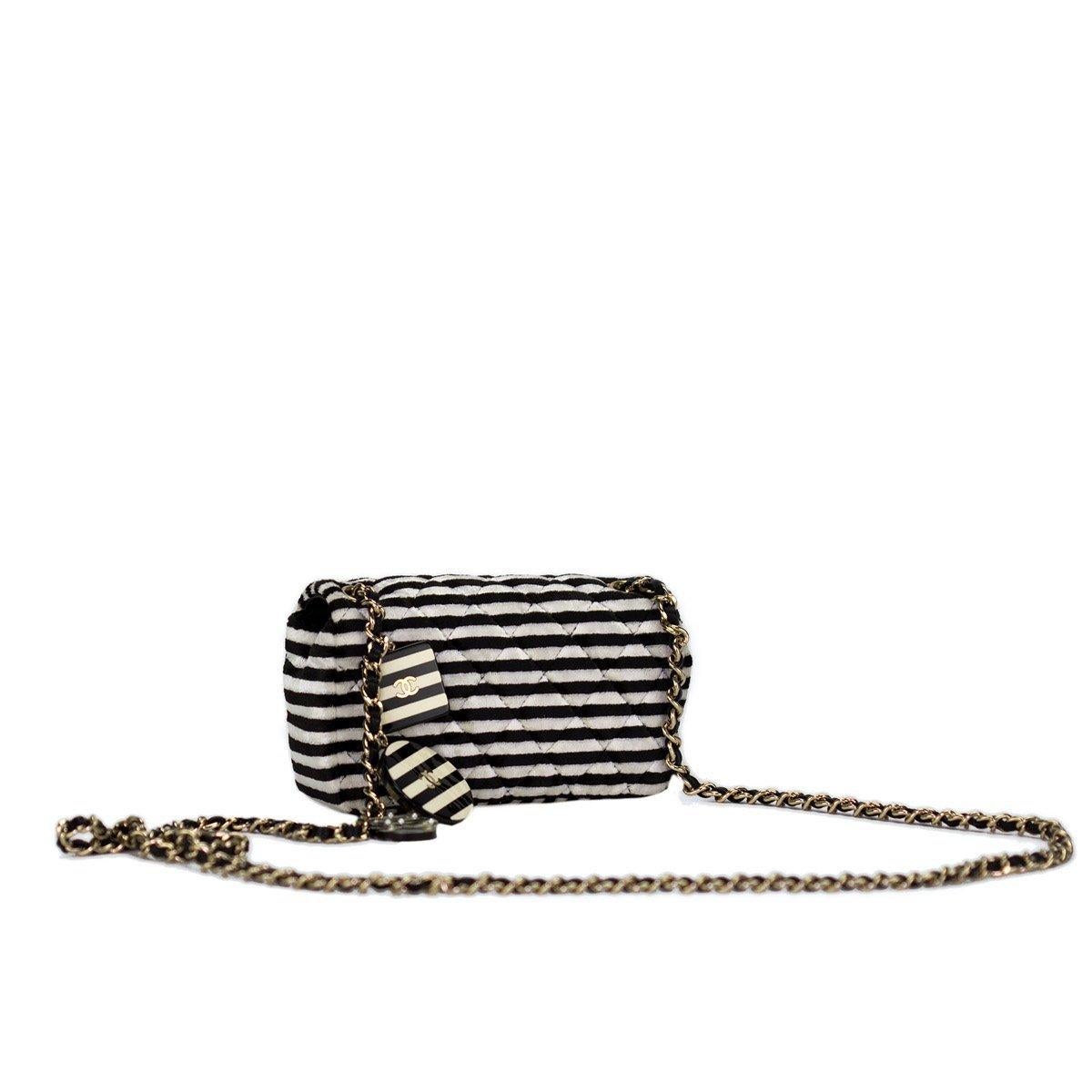 Chanel Vinatage Rare Striped Micro Mini Charm Velvet Crossbody Classic Flap Bag For Sale 5